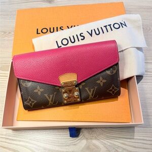 Louis Vuitton Pallas Pink Leather & Monogram Canvas Wallet Box and Receipt $1234
